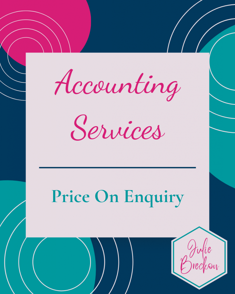 Decorative image in brand colours with text: Accounting Services, Price on enquiry